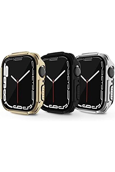 O Ozone علبة مطلية بالكهرباء مع واقي شاشة مدمج | ساعة Apple Watch Series 8 مقاس 45 مم، عبوة من 3 قطع