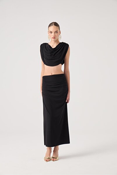 HOLLY LOLLY 3-Piece Yulia Set with Cape, Straps, Bustier and Long Skirt Black