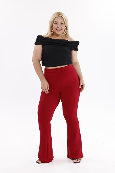 Siyezen Plus Size Flared Crepe Fabric Trousers