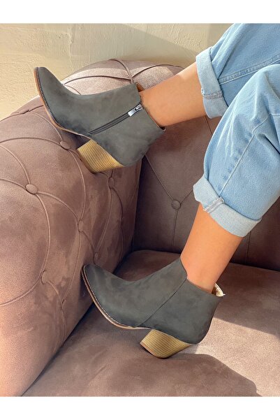 BERFONA Dalida Khaki Calf Suede 6 cm Heel Dallas Short Boots