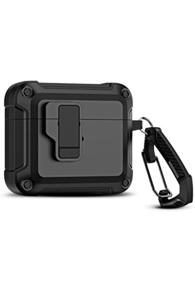 ozone AirPods 4 Case Cover (2024) with Secure Lock Clip | Rugged Armor Shockproof Hard Shell Design |Black