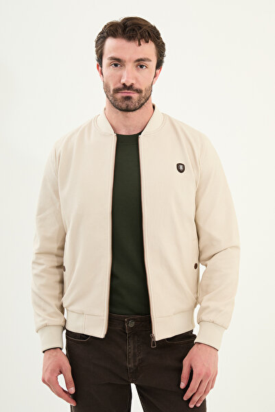 Mcr Palton pentru bărbați cu guler de judecător, slim fit, cu dungi, bej - 39...