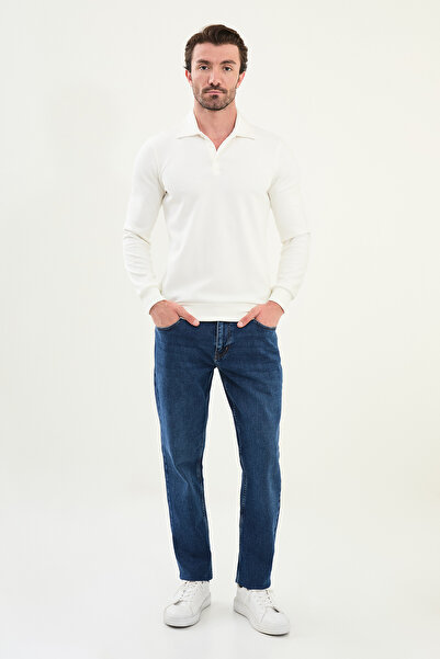 Mcr Striped Slim Fit Polo Neck Long Sleeve Cotton Men's T-Shirt Ecru - 36860.25K