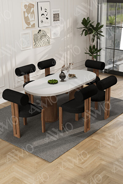 AVVİO Bohem Ayak 6'Lı Metal Pofi Demonte Sandalye 80x160 Masa Sandalye Takımı