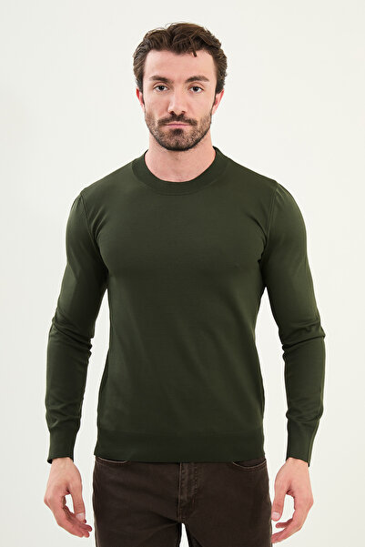 Mcr Ανδρικό πλεκτό πουλόβερ με λεπτή εφαρμογή Crew Neck Basic Khaki - 11562.25K