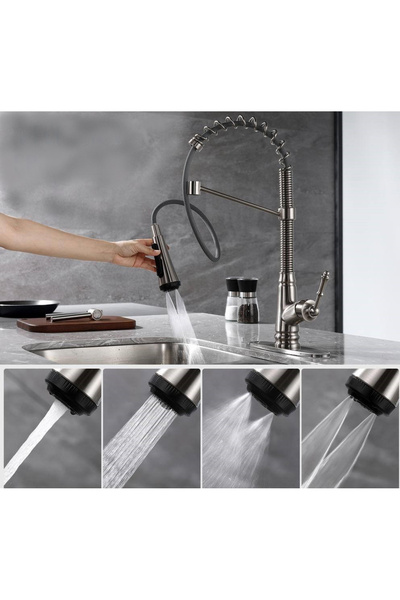 BisDesign Kitchen sink faucet, Pull-out shower, 4 flow functions, Antique Nickel finish, Size 48 cm