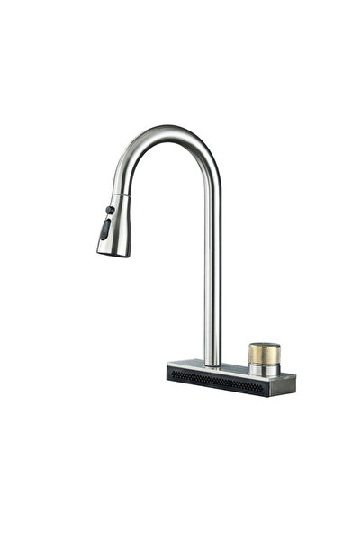 BisDesign Kitchen sink faucet, Pull-out shower, 3 flow functions and Rainfall mode, Nickel color, Size 41 cm