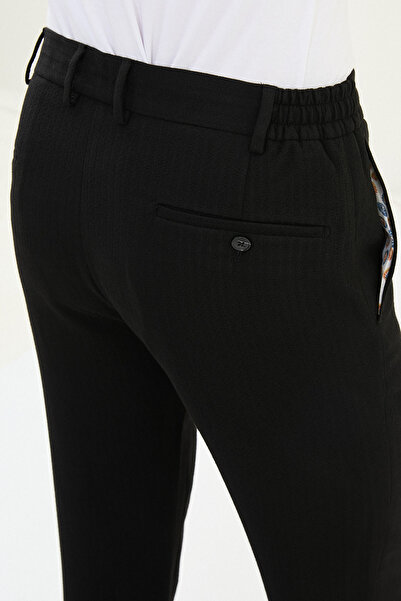 Mcr Striped Super Slim Fit Elastic Waist Drawstring Cotton Men's Trousers Black - 38324.25K