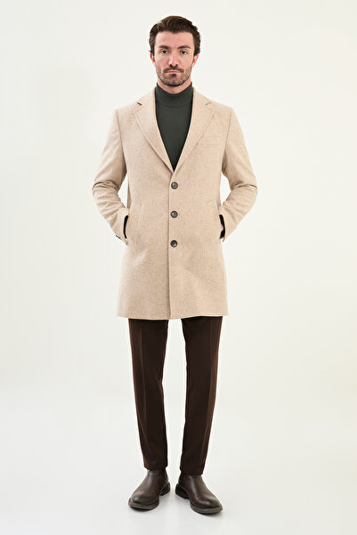 Mcr Plain Slim Fit Mono Collar Classic Wool Men's Coat Beige - 21331.25K