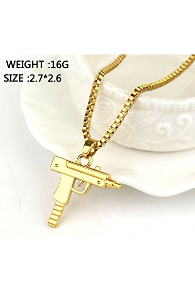 FG KONNİCHİWA Supreme Uzi Altın Sarı Paslanmaz Çelik Kolye