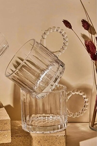Berdina Home 6 Lı Boncuk Kulplu Cam Kupa boncuklu Cam Espresso Çay Kahve Meşrubat Bardağı
