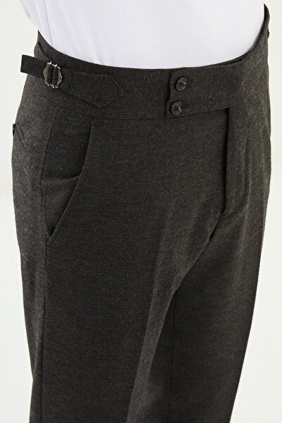 Mcr Checked Slim Fit Buckled Waist Wool Men's Trousers Brown - 38326.25K