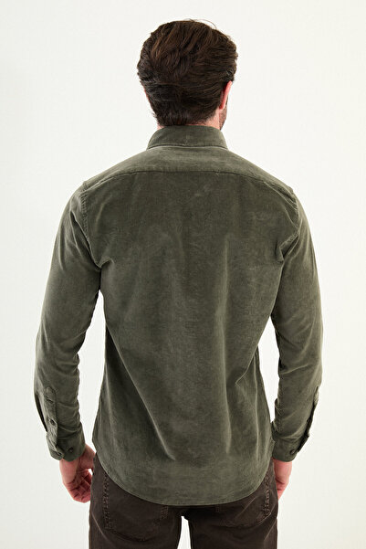 Mcr Plain Slim Fit Long Sleeve Velvet Men's Shirt Khaki - 27105.25K