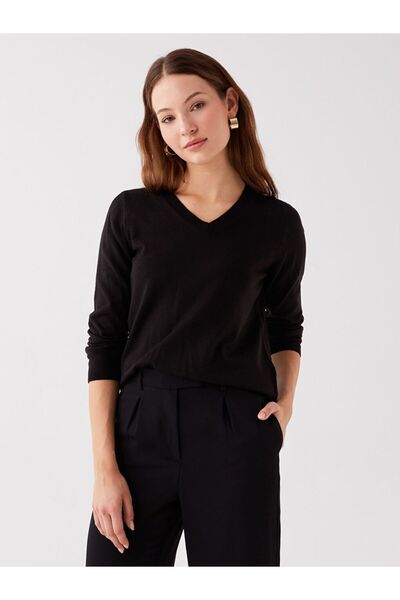 LC Waikiki V Yaka Düz Uzun Kollu Kadın Triko Kazak