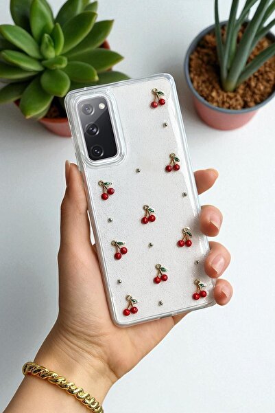 KVK PRİVACY Samsung S20 FE Uyumlu – Epoksi Kiraz Desenli, Şeffaf, Darbe Dayanıklı Telefon Kılıfı