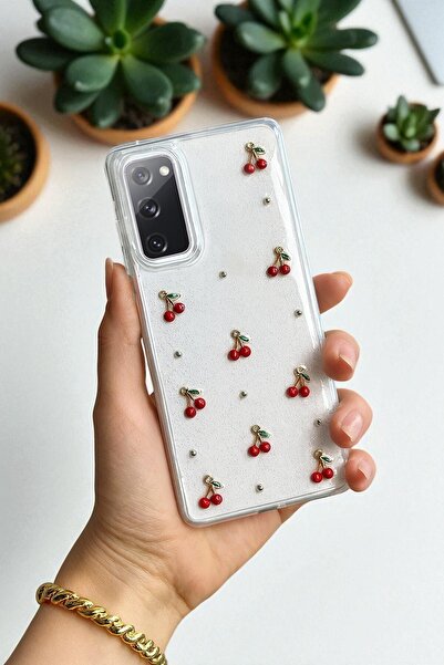 KVK PRİVACY Samsung S20 FE Uyumlu – Epoksi Kiraz Desenli, Şeffaf, Darbe Dayanıklı Telefon Kılıfı