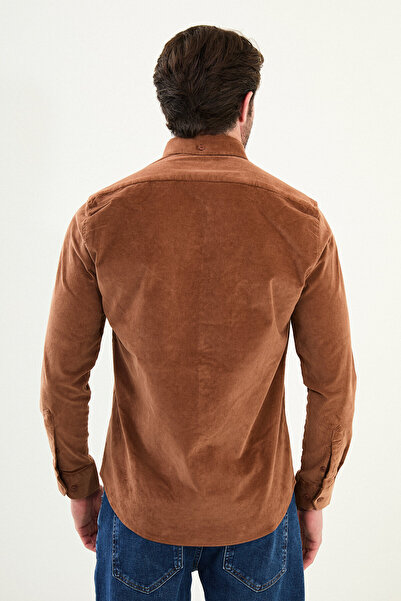 Mcr Plain Slim Fit Long Sleeve Velvet Men's Shirt Camel - 27105.25K