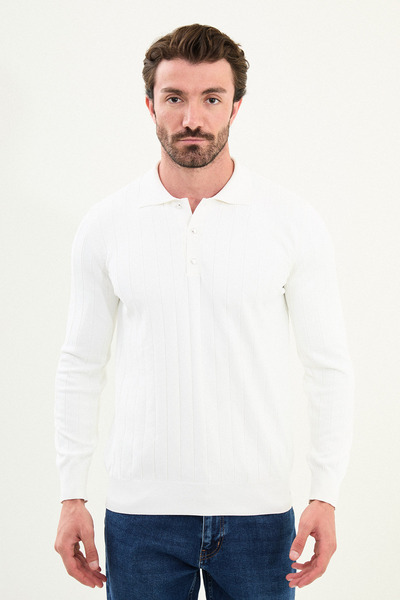 Mcr Пъстра поло блуза с тясна кройка за мъже, плетена, екрю - 11559.25K