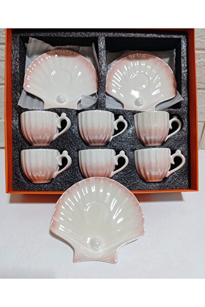 decovien Oyster Model 6-Person Porcelain Cup Set with Pearls (90ml)