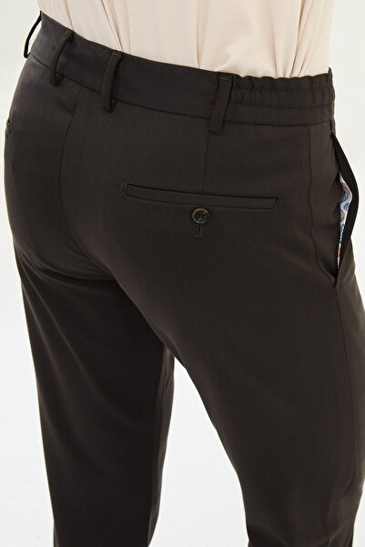 Mcr Straight Super Slim Fit Elastic Waist Drawstring Wool Men's Trousers Brown - 38323.25K