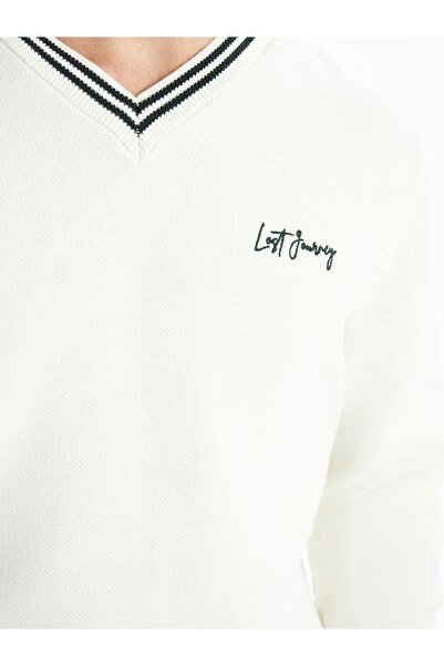 LC Waikiki Мъжки трикотажен пуловер с V-образно деколте и дълъг ръкав