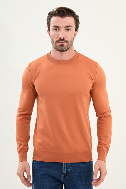 Mcr Pulover de tricotat pentru bărbați, cu decolteu crew, slim fit, de bază, culoare camel - 11562.25K