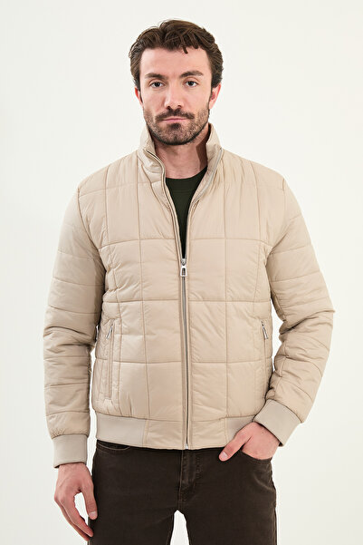 Mcr Quilted Slim Fit Judge Collar Puffer Men's Coat Beige - 39651.25K
