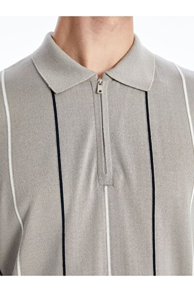 LC Waikiki Ανδρικό πλεκτό πουλόβερ με κοντό μανίκι ριγέ γιακά