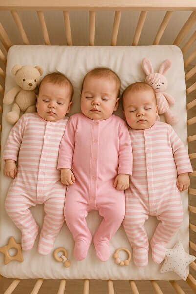 VANİLLİA Organik Çizgili 3'lü Tulum Set Yenidoğan Takımı Yenidoğan Tulum 0-3/...