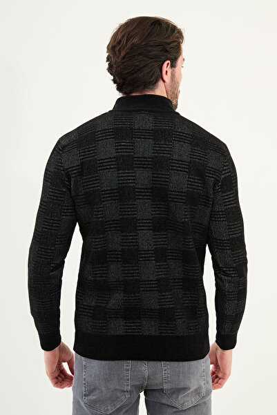 Mcr Patterned Slim Fit Zippered Half Turtleneck Chenille Fabric Men's Knitwear Sweater Black - 11553.25K