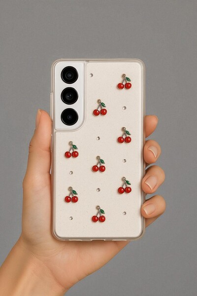 KVK PRİVACY Samsung S21 FE Uyumlu – Epoksi Kiraz Desenli, Şeffaf, Darbe Dayanıklı Telefon Kılıfı