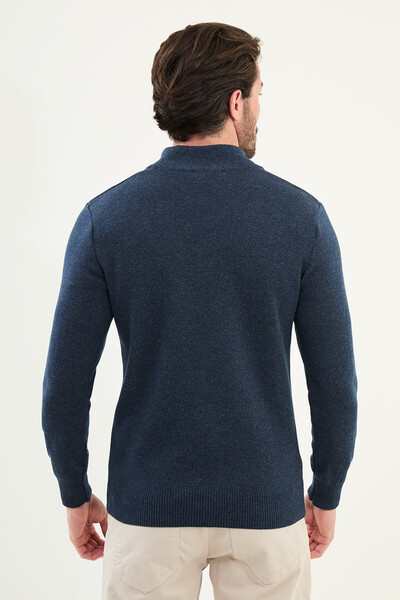 Mcr Ανδρικό πλεκτό πουλόβερ με φερμουάρ, μισό ζιβάγκο, μπλε ναυτικό - 11548.25K