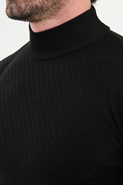 Mcr Ανδρικό πλεκτό πουλόβερ με σχέδια Slim Fit Half Turtleneck Μαύρο - 11546.25K