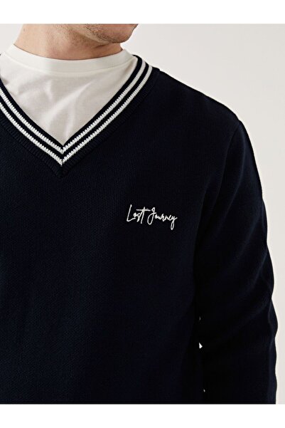 LC Waikiki Мъжки трикотажен пуловер с V-образно деколте и дълъг ръкав