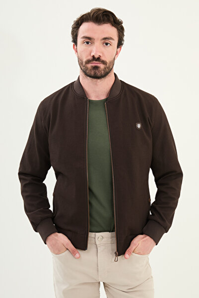 Mcr Striped Slim Fit Judge Collar Men's Coat Brown - 39645.25K