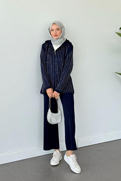 Şulemoda Giyim Eros Hooded Stone Suit Navy Blue