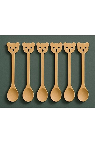 Genel Markalar Ayıcık Desenli Figürlü 6'lı Bambu Küçük Tahta Kaşık 6 Kişilik ...