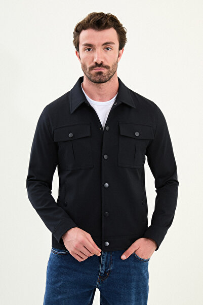 Mcr Plain Slim Fit Shirt Collar Men's Coat Navy Blue - 39657.25K