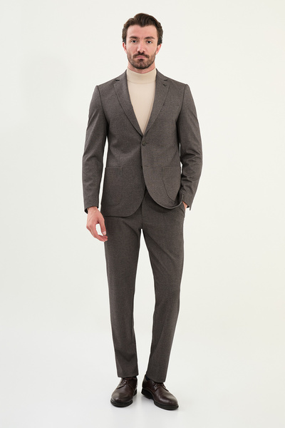 Mcr Striped Slim Fit Bag Pocket Mono Collar Drawstring Men's Suit Brown - 45405.25K