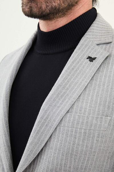 Mcr Striped Slim Fit Bag Pocket Mono Collar Men's Jacket Gray - 41460.25K