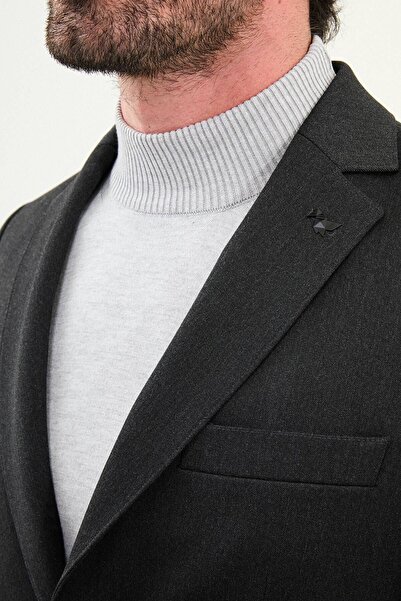 Mcr Düz Slim Fit Mono Yaka Klasik Yün Erkek Takım Elbise Antrasit - 45410.25K
