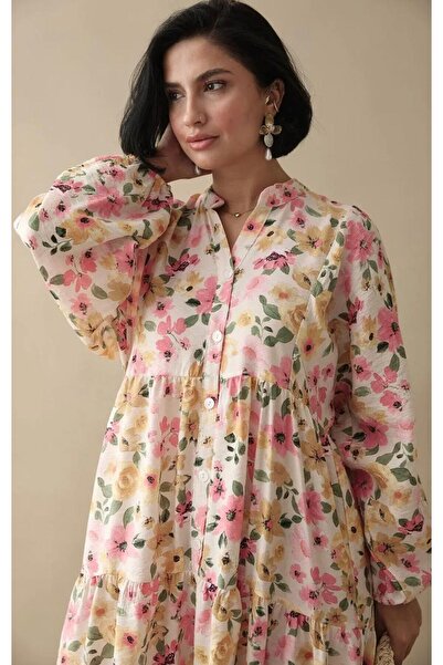 AXXAN Floral Modal Dress Fabric Colorful Hijab Long Dress with 4 Buttons 145cm Long
