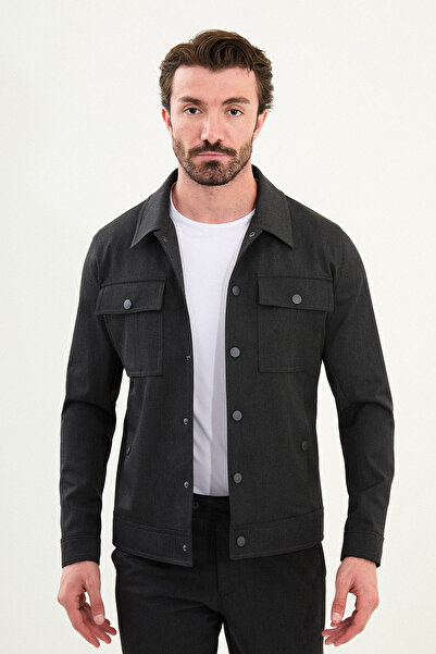 Mcr Straight Slim Fit Shirt Collar Men's Coat Anthracite - 39657.25K