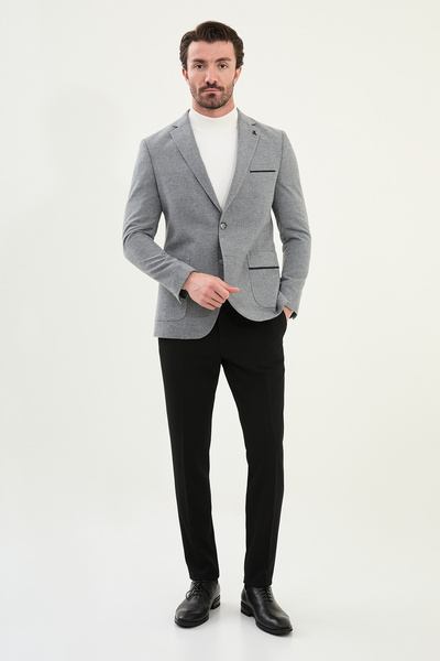 Mcr Plain Slim Fit Mono Collar Wool Men's Jacket with Pocket Detail Gray - 41464.25K