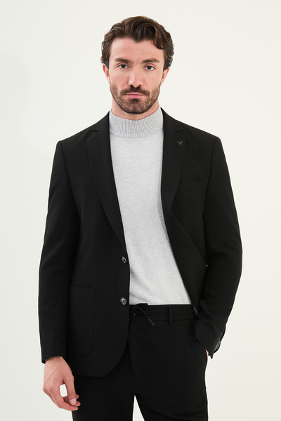 Mcr Striped Slim Fit Bag Pocket Mono Collar Men's Jacket Black - 41460.25K