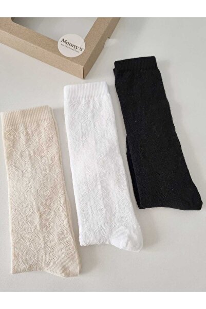 Moonys Socks Collection Girl's Embossed Knee-Length School Socks Set, 3 Colors