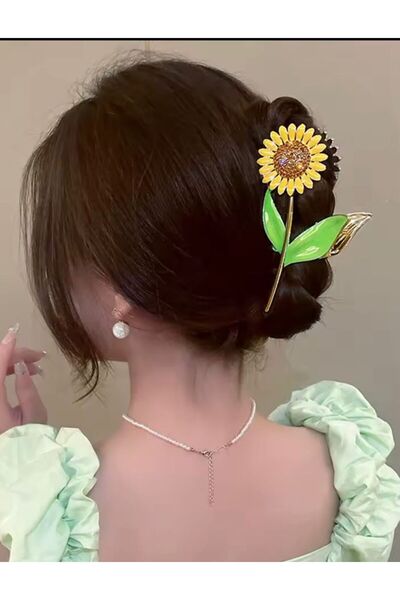 AresTokaAksesuar مشبك كبير فاخر من الحجر المعدني على شكل زهرة الشمس