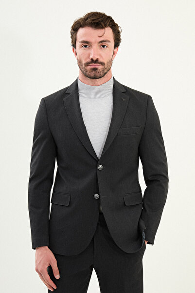 Mcr Düz Slim Fit Mono Yaka Klasik Yün Erkek Takım Elbise Antrasit - 45410.25K