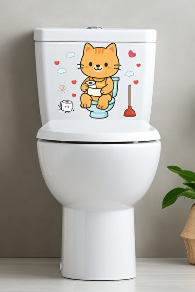 Echo Home Klozet Sticker Sevimli Kedi Kalpler ve Bulutlar Temalı Banyo Tuvalet Sticker