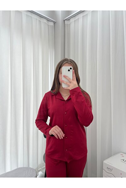Lena Homewears Women's Red Sendy Long Sleeve Pajama Set